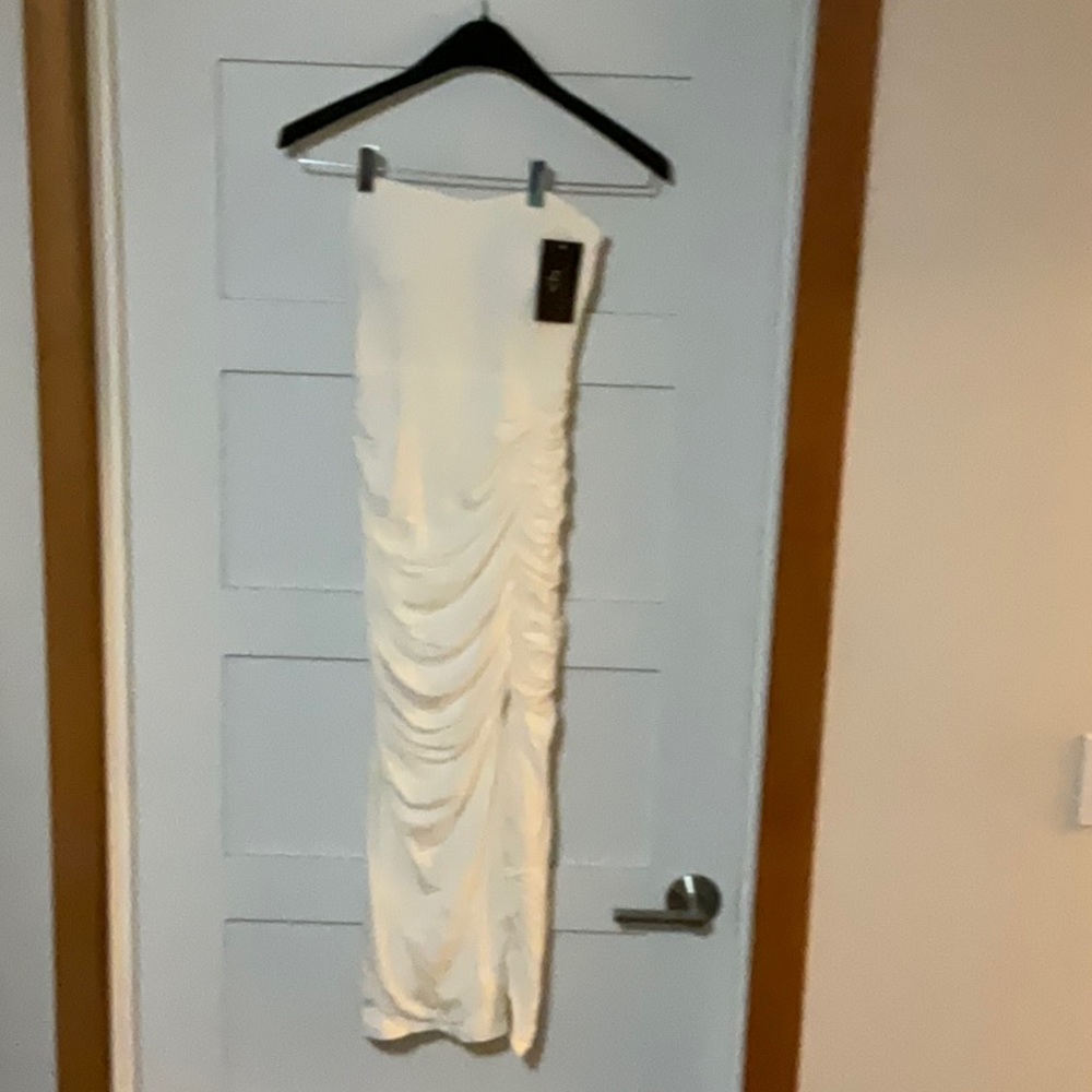 Strapless ivory brami dress from klassy network.